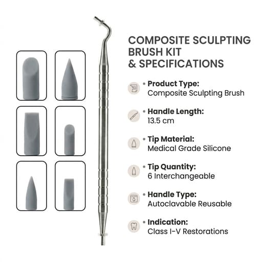 Dental Double-Ended Composite Sculpting Brush | With 6 Interchangeable Tips