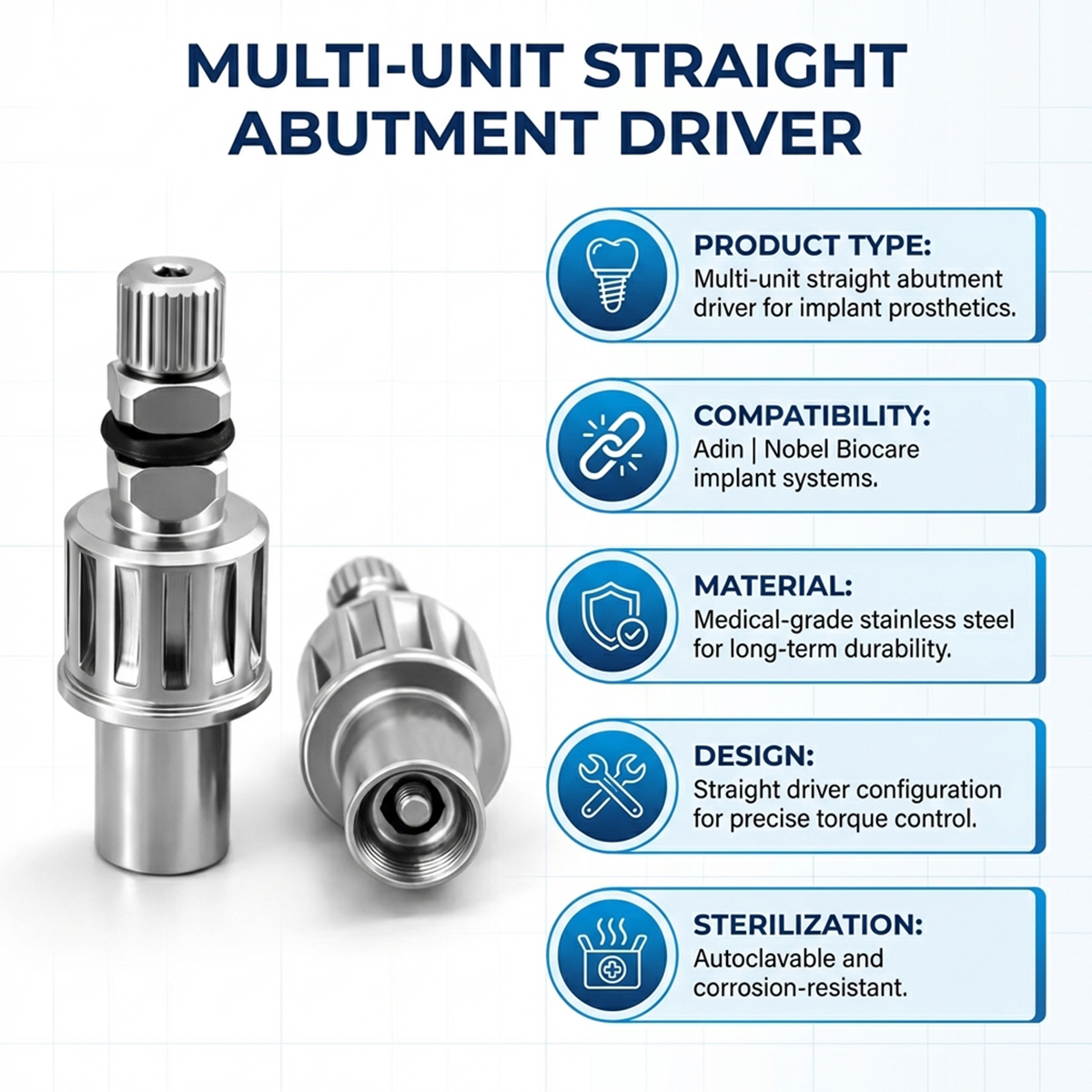 Dentaltech Multi Unit Straight Abutment Driver - Adin | Nobel Biocare Compatible