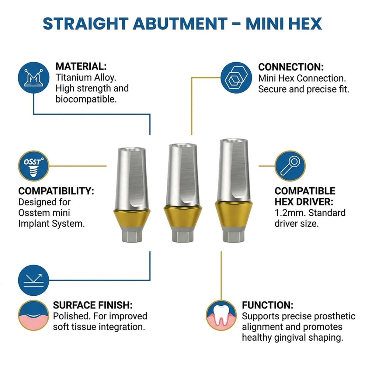 Dentaltech Straight Abutments Mini - Osstem Mini Implant Compatible