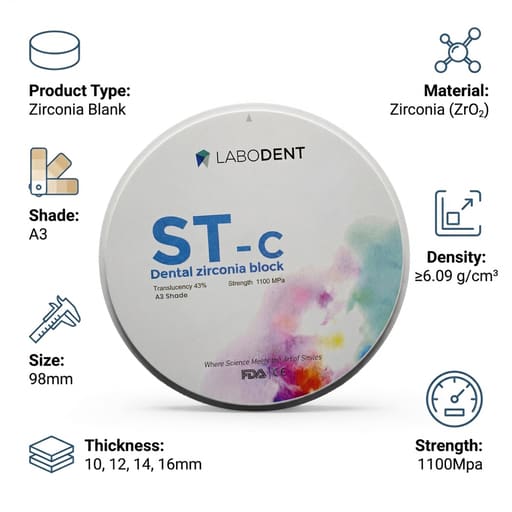 Labodent Zirconia Ceramic Blanks ST-C | A3 Shade | Pre-Shaded CAD/CAM Discs