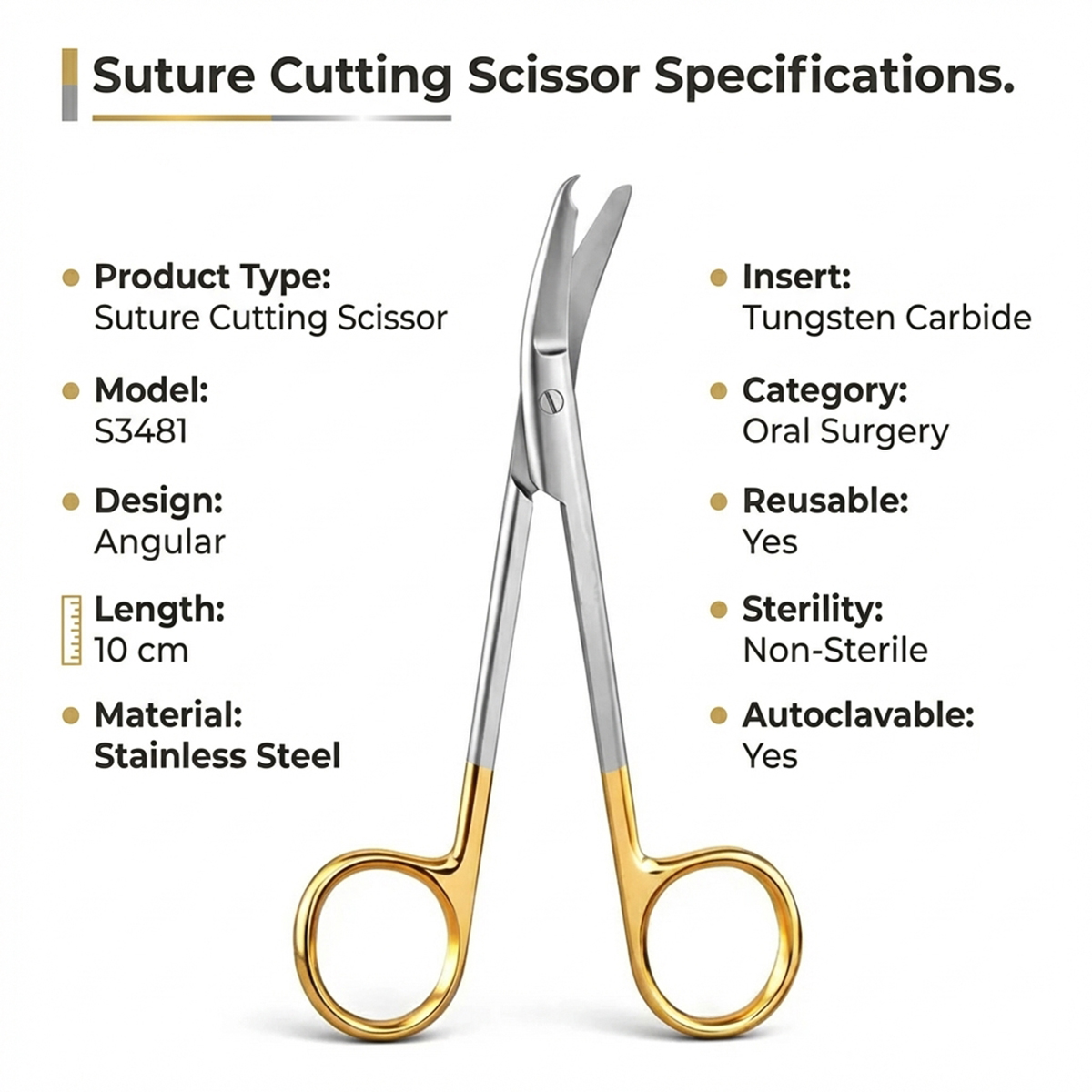 GDC Scissors Spencer For Suture Cutting (10cm) Angular Tc (S3481)