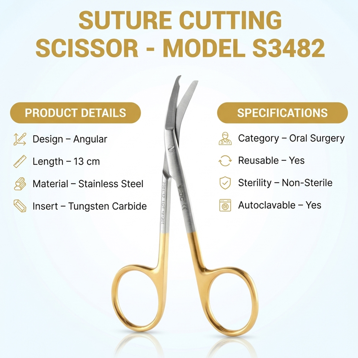 GDC Scissors Spencer For Suture Cutting (13cm) Angular Tc (S3482)