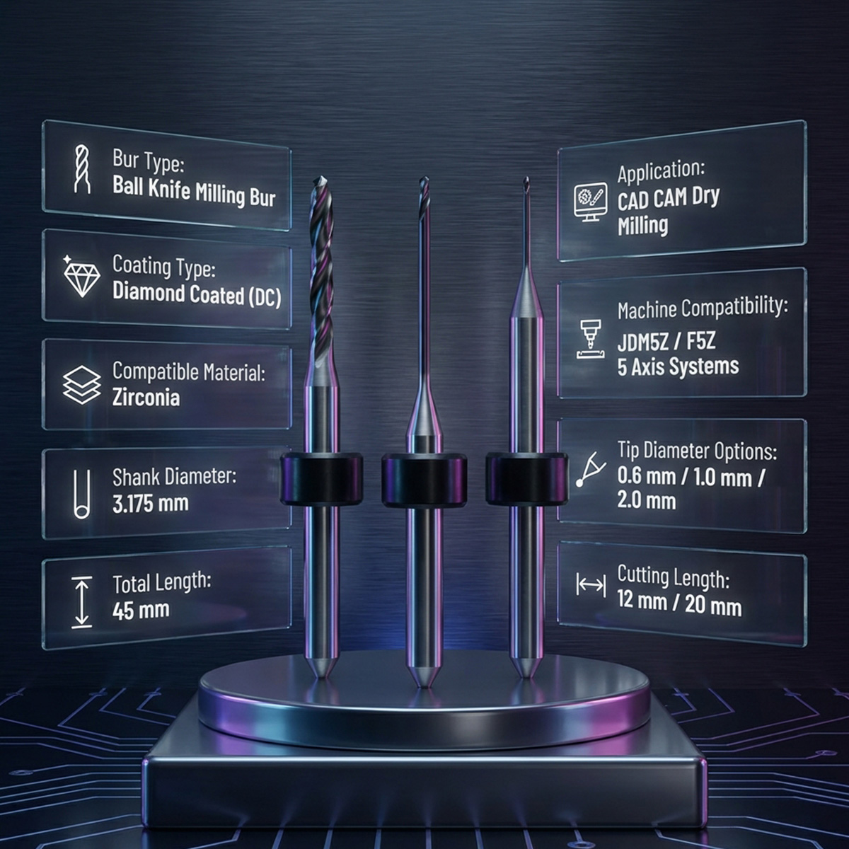 Nexy Zirconia Milling Burs DC - Ball Knife (JDM5Z Type)