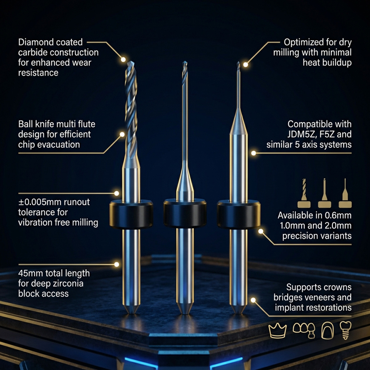 Nexy Zirconia Milling Burs DC - Ball Knife (JDM5Z Type)