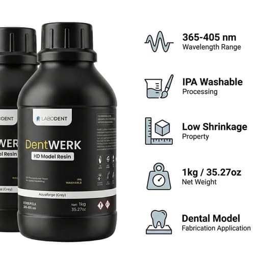 Labodent DentWERK HD Dental 3D Printer Model Resin – Grey 1 Kg