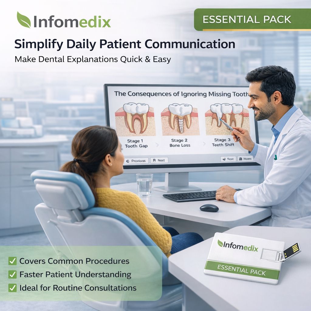 InfoMedix Dental Patient Education Presentation Decks – Essential Pack | 12 Clinical Topics | USB Drive