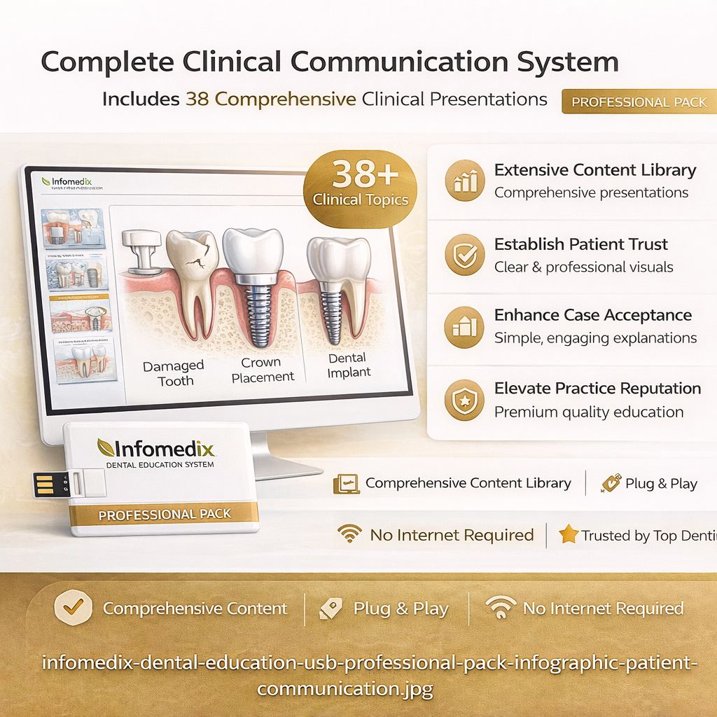 InfoMedix Dental Patient Education Presentation Decks – Professional Pack | 38 Clinical Topics | USB Drive