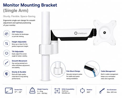 Intellicam Single Arm Mechanical Monitor Mounting Bracket (MUS-M1)