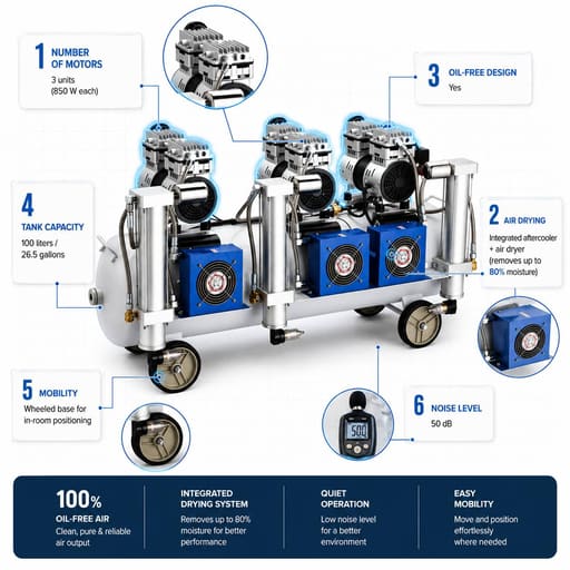 Labodent Triple Head Dental Air Compressor 3.3 HP (SD-210/8GL)