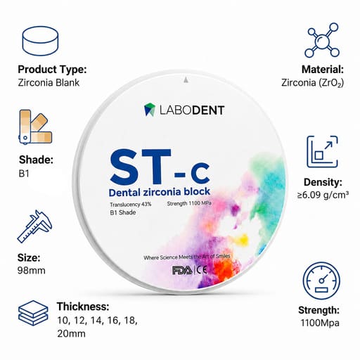 Labodent Zirconia Ceramic Blanks ST-C | B1 Shade | Pre-Shaded CAD/CAM Discs