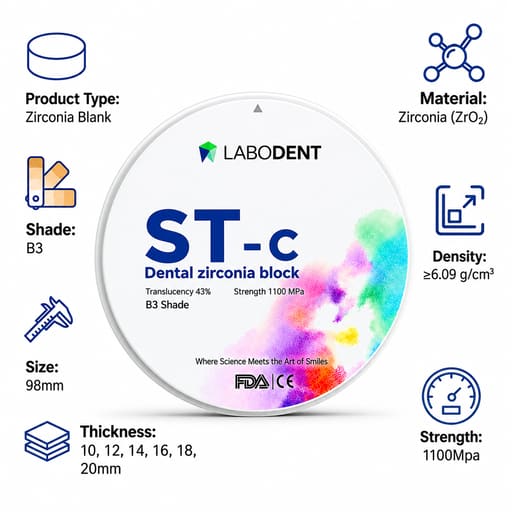 Labodent Zirconia Ceramic Blanks ST-C | B3 Shade | Pre-Shaded CAD/CAM Discs