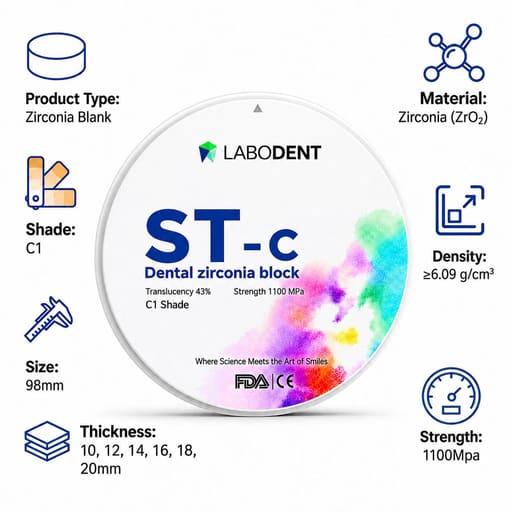 Labodent Zirconia Ceramic Blanks ST-C | C1 Shade | Pre-Shaded CAD/CAM Discs