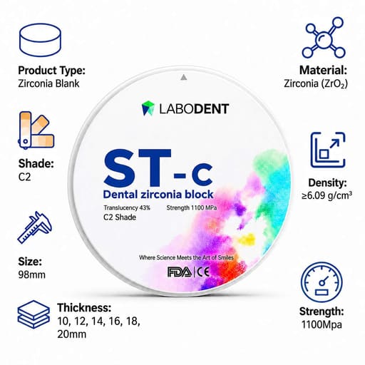 Labodent Zirconia Ceramic Blanks ST-C | C2 Shade | Pre-Shaded CAD/CAM Discs
