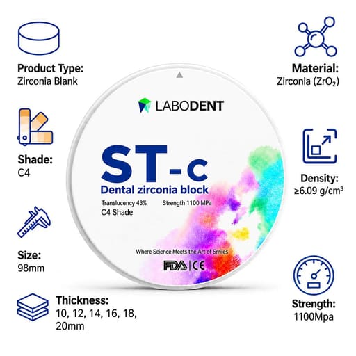Labodent Zirconia Ceramic Blanks ST-C | C4 Shade | Pre-Shaded CAD/CAM Discs