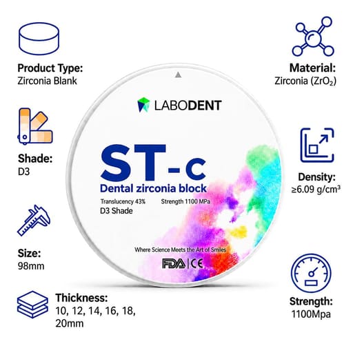Labodent Zirconia Ceramic Blanks ST-C | D3 Shade | Pre-Shaded CAD/CAM Discs