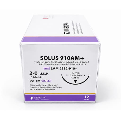 Lotus Solus 910 AM+ #2-0 Braided Polyglactin - 910 Sutures With Triclosan (Pack of 12)