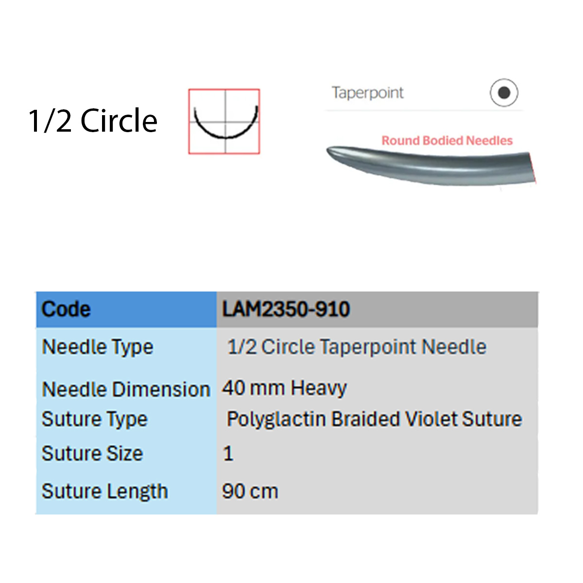 Lotus Solus 910 AM+ #1 Braided Taper Point Polyglactin - 910 Suture With Triclosan LAM2350-910 (Pack of 12)