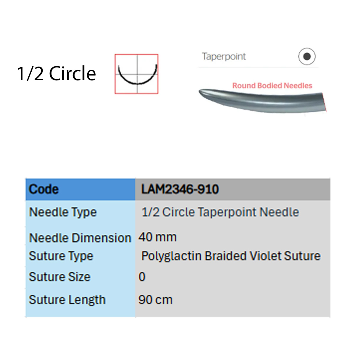 Lotus Solus 910 AM+ #0 Braided Taper Point Polyglactin - 910 Suture With Triclosan LAM2346-910 (Pack of 12)