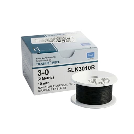 Meril Filasilk Black Braided Silk Suture Reel #3-0 (SLK30 10R) - 10Mtr (Pack of 6)