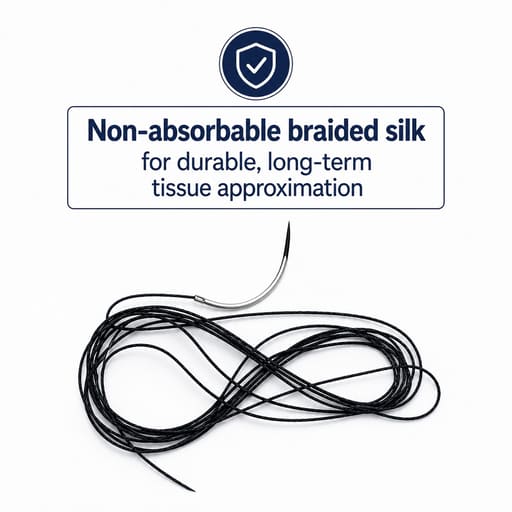 Meril Filasilk Black Braided Silk Suture Reel #3-0 (SLK30 822R) - 25Mtr (Pack of 6)