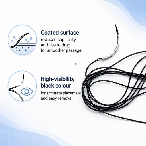 Meril Filasilk Black Braided Silk Suture Reel #3-0 (SLK30 822R) - 25Mtr (Pack of 6)