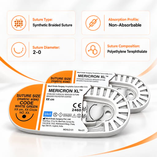 Meril Mericron XL #2-0 Polyester Suture (ME6987) - Pack of 12 (Short Expiry 01-2027)