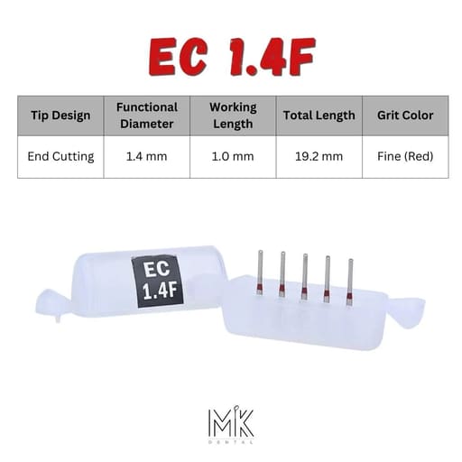 Mik End Cutting Finishing FG Diamond Burs - EC 1.4F (Pack Of 5)