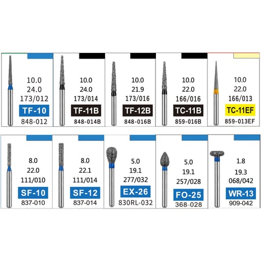 NewDiamond Porcelain Crown Preparation FG Airotor Bur Kit - Pack of 10 Burs (FG-119)