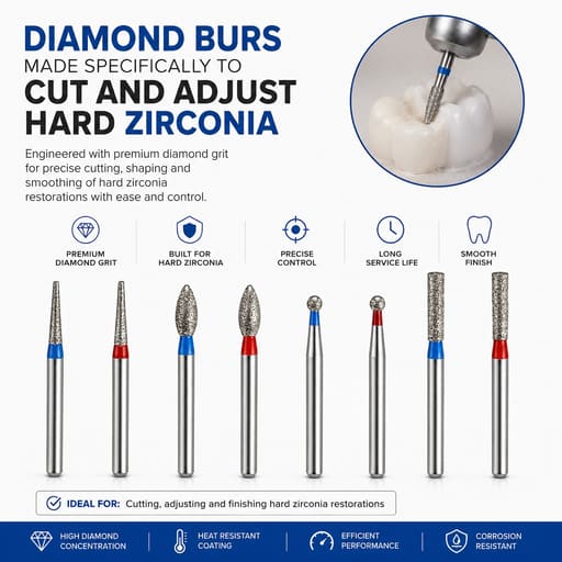 NewDiamond Zirconia Contouring & Finishing Diamond Bur Kit - Pack of 8 Burs