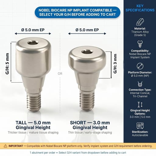 Dentaltech Healing Abutments - Nobel Biocare NP Implant Compatible