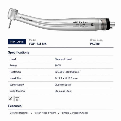 NSK FX Plus FXP-SU M4 Standard Push Button Airotor - 4 Hole Connection (PA2301)