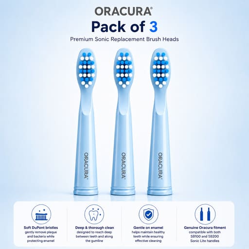 Oracura SB200 Sonic Lite Electric Toothbrush Heads - Blue (Pack of 3)