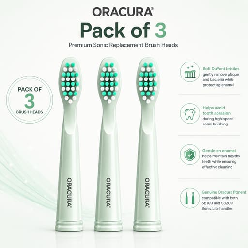 Oracura SB200 Sonic Lite Electric Toothbrush Heads - Green (Pack of 3)