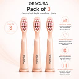 Oracura SB200 Sonic Lite Electric Toothbrush Heads - Peach (Pack of 3)