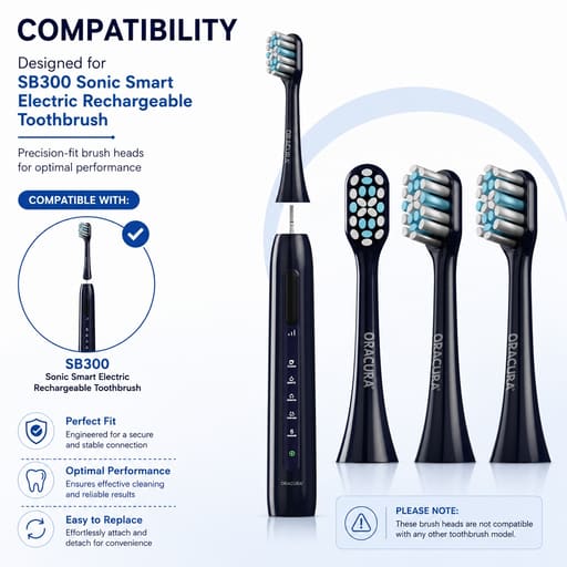 Oracura SB300 Sonic Smart Electric Rechargeable Toothbrush Head Refills (Pack of 3)