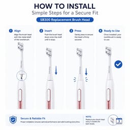 Oracura SB300 Sonic Smart Electric Rechargeable Toothbrush Head Refills (Pack of 3) - 6