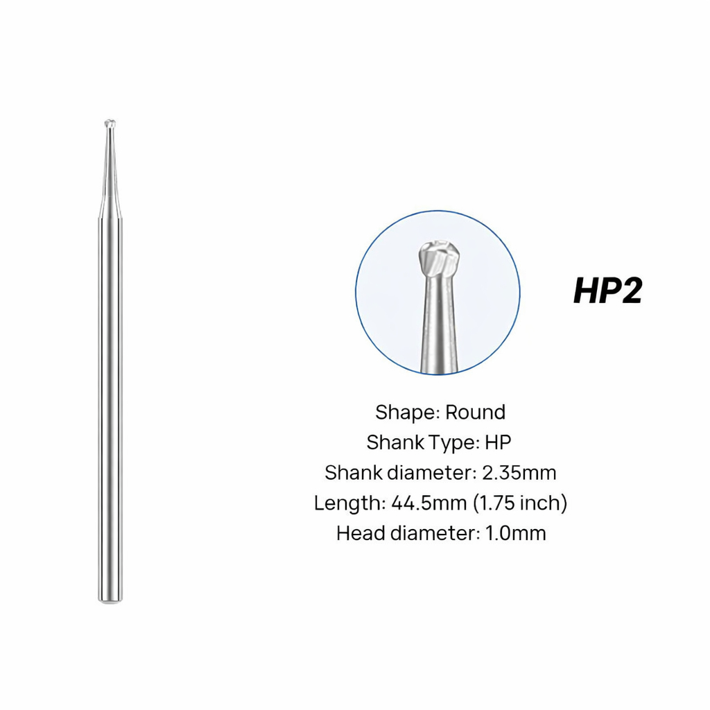 Prima Dental Round Straight Handpiece Bur (Carbide)-#2-HP (Pack of 5)