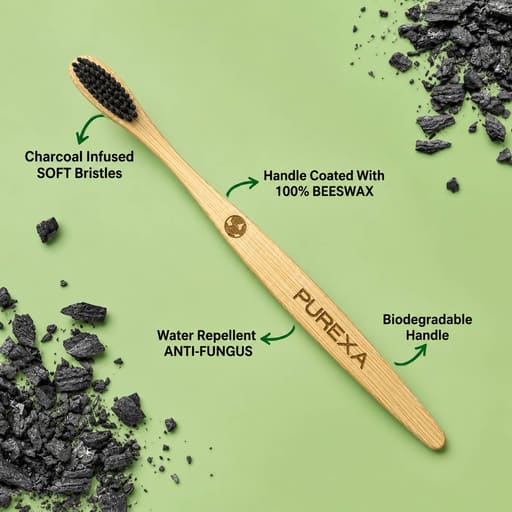 Purexa Bamboo Charcoal Adult & Kids Toothbrush Combo (Adult Pack of 5 | Kids Pack of 10)