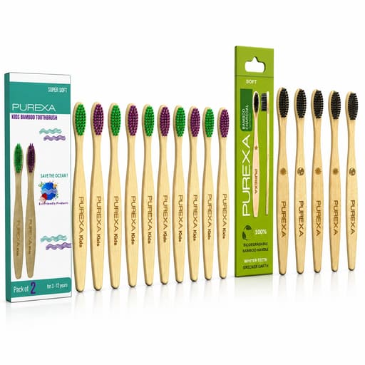 Purexa Bamboo Charcoal Adult & Kids Toothbrush Combo (Adult Pack of 5 | Kids Pack of 10)