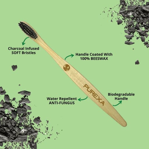 Purexa Bamboo Charcoal Adult & Kids Toothbrush with Q-Shape Copper Tongue Cleaner Combo (Pack of 5 Each)