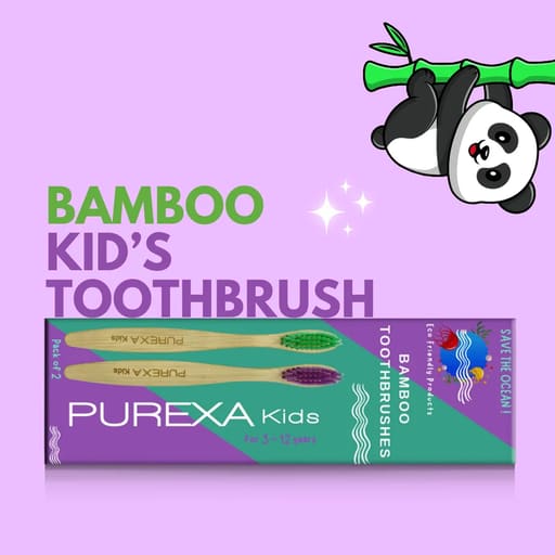 Purexa Bamboo Charcoal Adult & Kids Toothbrush with Q-Shape Copper Tongue Cleaner Combo (Pack of 5 Each)