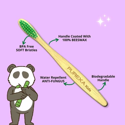 Purexa Bamboo Charcoal Adult & Kids Toothbrush with Q-Shape Copper Tongue Cleaner Combo (Pack of 5 Each)