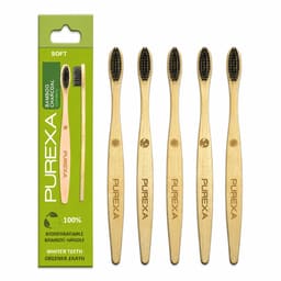 Purexa Bamboo Charcoal Adult Toothbrush & Q-Shape Copper Tongue Cleaner Combo (Pack of 5 Each) - 9