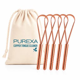 Purexa Bamboo Charcoal Adult Toothbrush & Q-Shape Copper Tongue Cleaner Combo (Pack of 5 Each) - 10