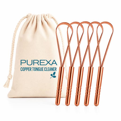 Purexa Bamboo Charcoal Adult Toothbrush & Q-Shape Copper Tongue Cleaner Combo (Pack of 5 Each)