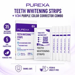 Purexa Teeth Whitening Purple Strips 7 Treatments & V34 Color Corrector Purple Pen Combo (Pack of 5 Each) - 7