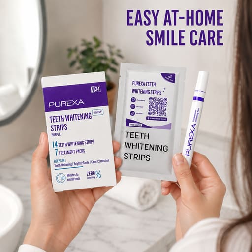 Purexa Teeth Whitening Purple Strips 7 Treatments & V34 Color Corrector Purple Pen Combo (Pack of 5 Each)