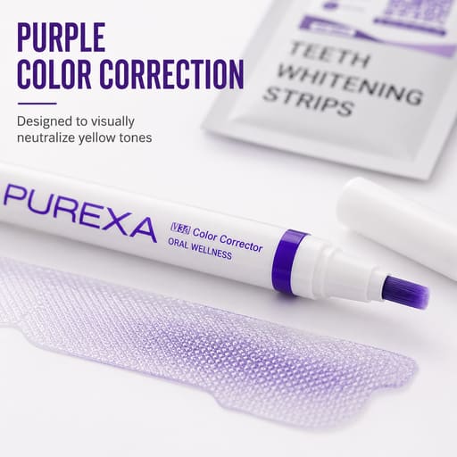 Purexa Teeth Whitening Purple Strips 7 Treatments & V34 Color Corrector Purple Pen Combo (Pack of 5 Each)