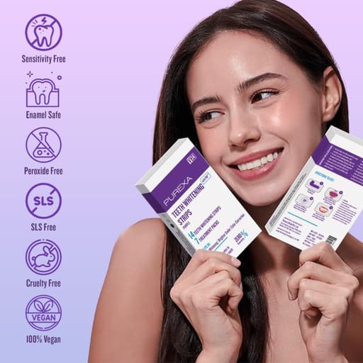 Purexa Teeth Whitening Purple Strips 7 Treatments & V34 Color Corrector Purple Pen Combo (Pack of 5 Each)