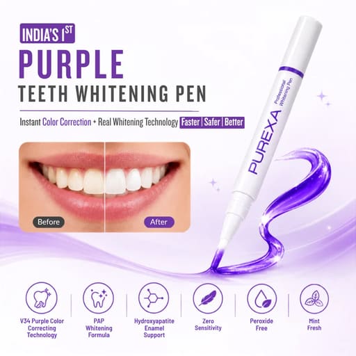 Purexa V34 Color Corrector Teeth Whitening Purple Pen & Purple Serum Combo (Pack of 5 Each)